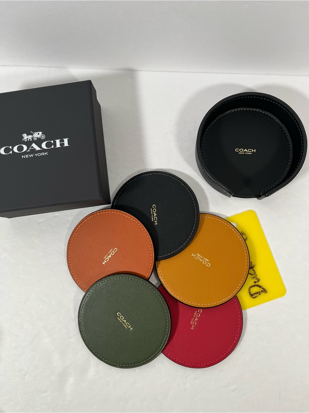 COACH Leather Round Coasters - Multi Color Set